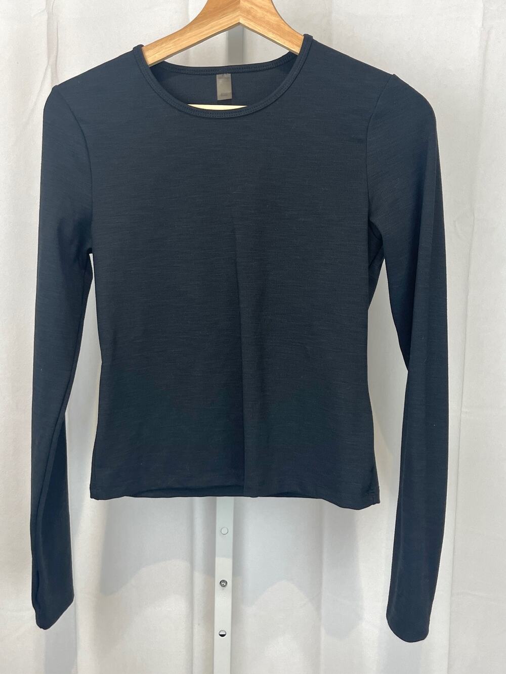 BEYOND YOGA Heather Rib Protect Me Sun Shirt HR7782 Long Sleeve Crew Black S